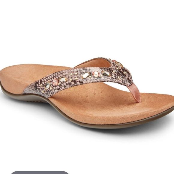 Vionic Shoes - LUCIA TOE POST SANDAL Vionic With soft straps in rhinestone and snake-print SZ 8